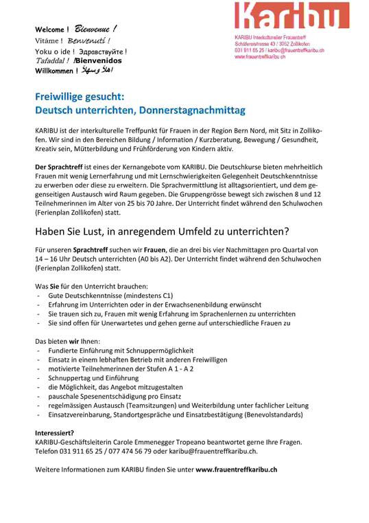 Freiwillige gesucht: Deutsch unterrichten